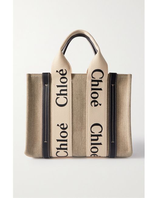 Chloé Woody Small Leather-trimmed Cotton-canvas Tote