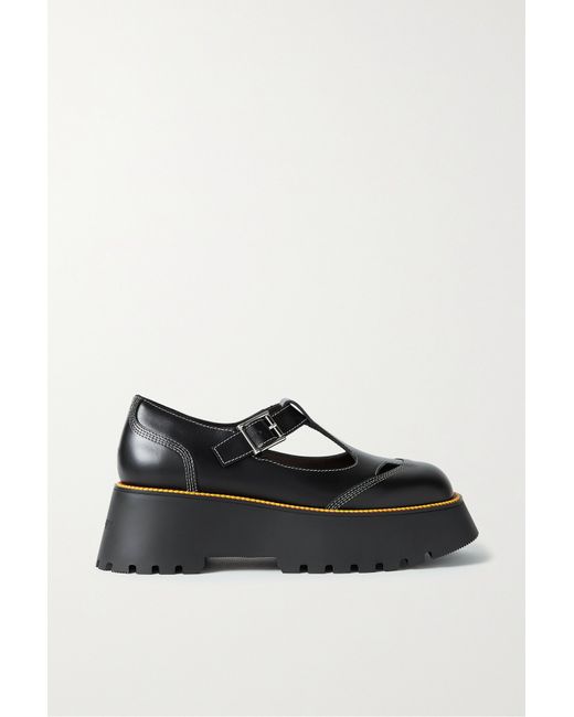 Burberry Topstitched Rope-trimmed Leather Platform Brogues