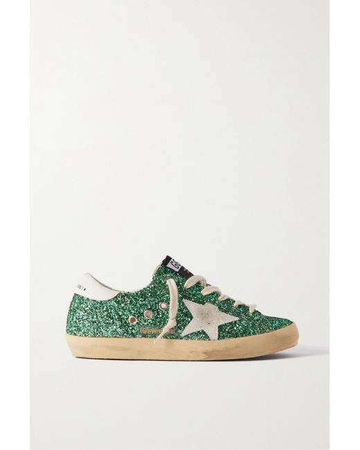 Golden Goose Superstar Distressed Suede-trimmed Glittered Leather Sneakers
