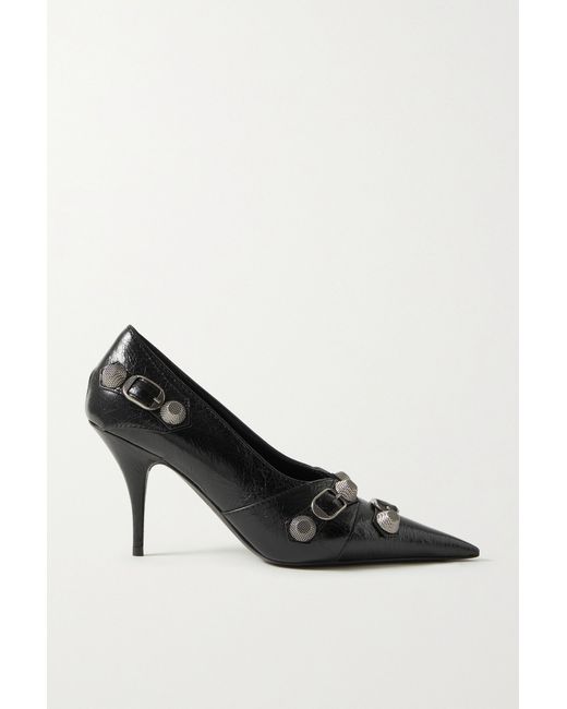 Balenciaga Cagole Studded Crinkled-leather Pumps
