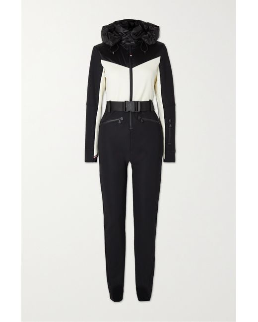 Moncler Grenoble Hooded Belted Two-tone Down Ski Suit