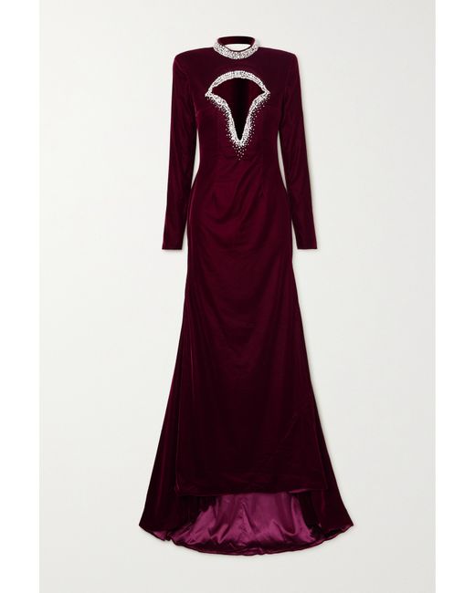 Miss Sohee Crystal-embellished Cutout Stretch-velvet Gown