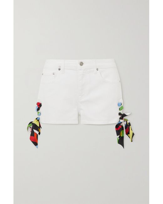 Pucci Tie-detailed Silk-twill And Stretch-denim Shorts