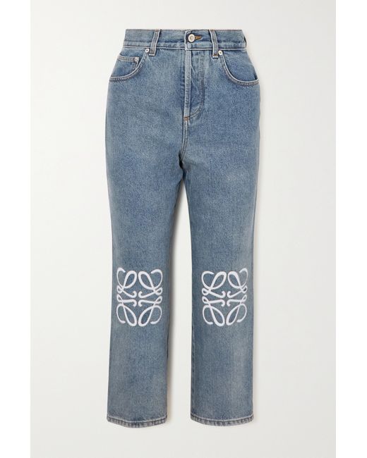 Loewe Appliquéd Cropped High-rise Straight-leg Jeans