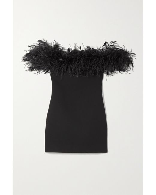 Valentino Feather-trimmed Wool And Silk-blend Mini Dress