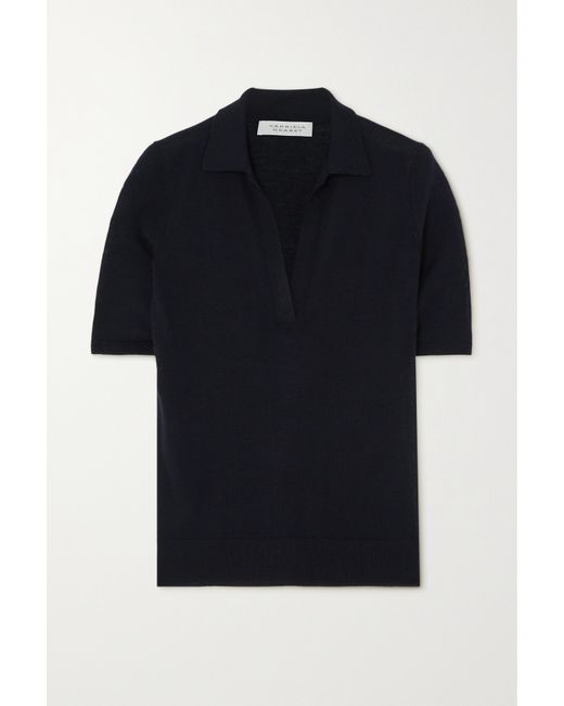 Gabriela Hearst Frank Cashmere And Silk-blend Polo Shirt Navy