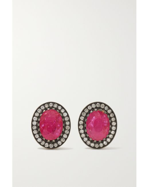 Amrapali London Rajasthan Rhodium-plated 18-karat Ruby And Diamond Earrings one
