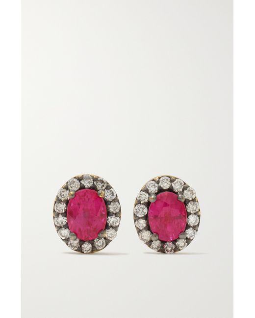 Amrapali London Rajasthan Mini Rhodium-plated 18-karat Gold Ruby And Diamond Earrings