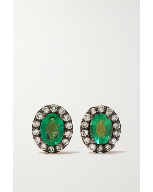 Amrapali London Rajasthan Mini Rhodium-plated 18-karat Emerald And Diamond Earrings one
