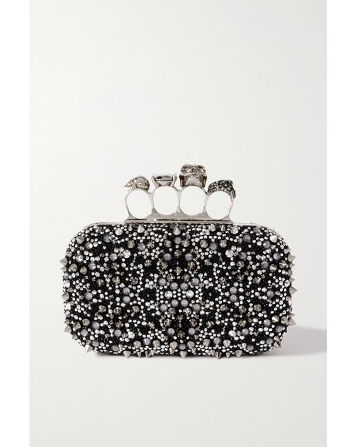 Alexander McQueen Four Ring Embellished Suede Clutch