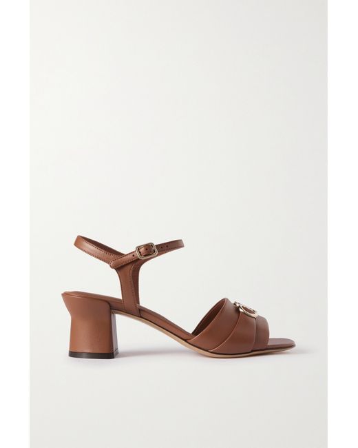 Salvatore Ferragamo Ondina Embellished Leather Sandals Tan