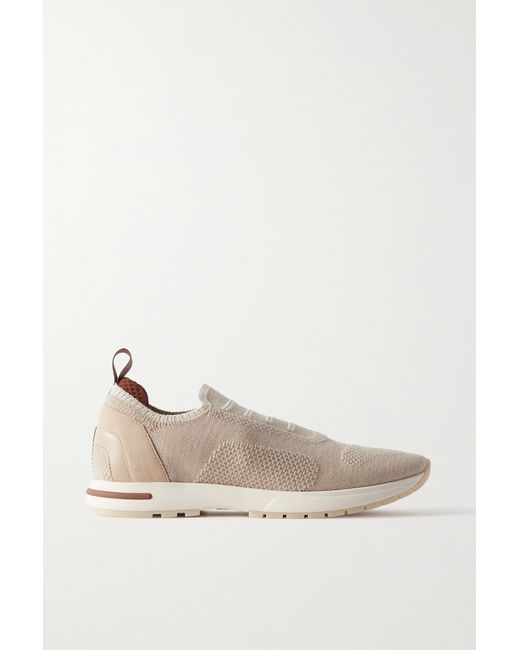 Loro Piana Flexy Leather-trimmed Wool-blend Sneakers Neutral