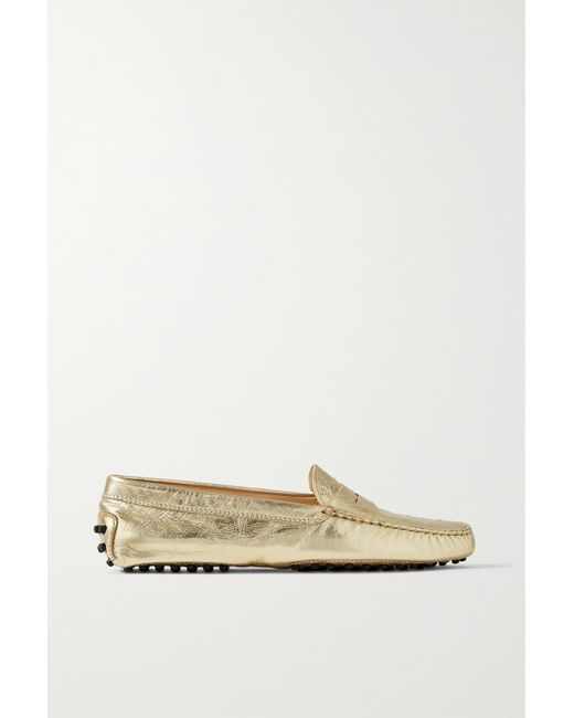 Tod's Gommini Metallic Textured-leather Loafers
