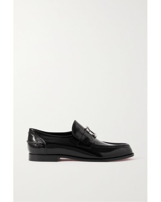 Christian Louboutin Cl Moc Embellished Glossed-leather Loafers
