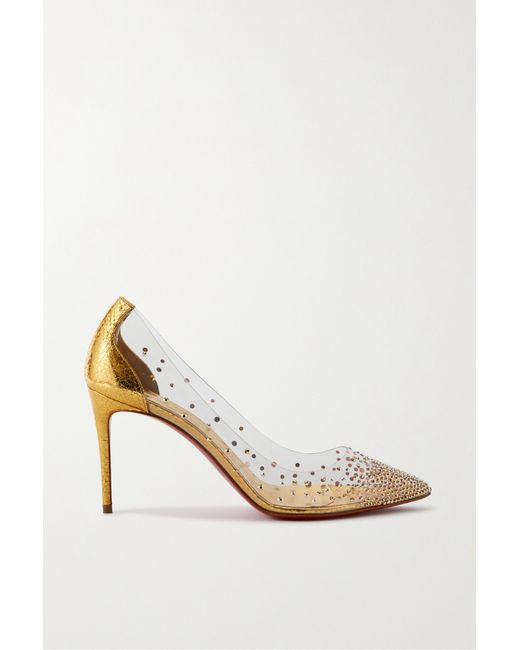 Christian Louboutin Degrastrass 85 Crystal-embellished Pvc And Metallic Leather Pumps