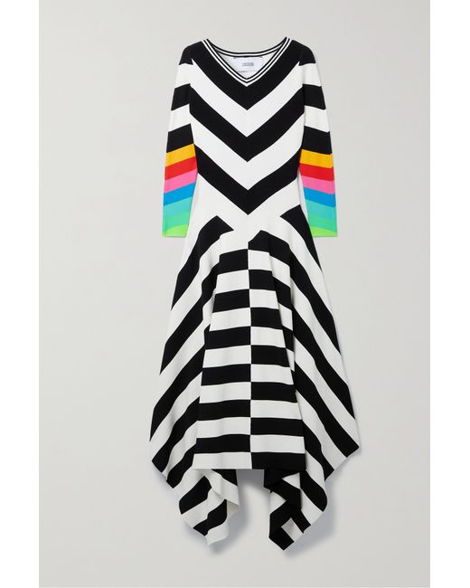 Christopher John Rogers Asymmetric Striped Stretch-knit Maxi Dress