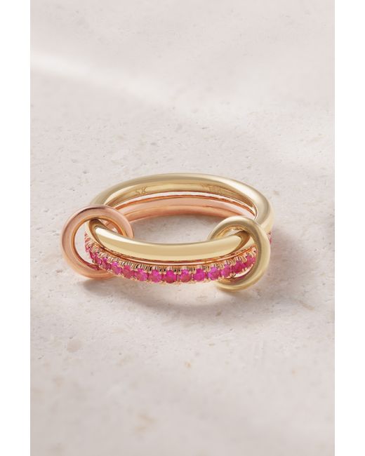 Spinelli Kilcollin Ceres Deux Set Of Two 18-karat Yellow And Rose Sapphire Rings
