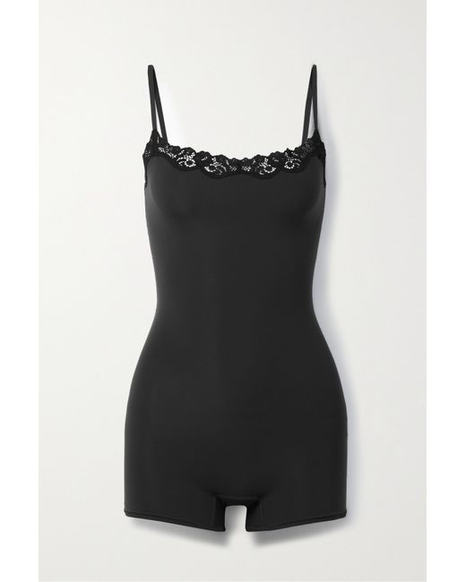 Skims Fits Everybody Lace-trimmed Stretch-jersey Playsuit Onyx