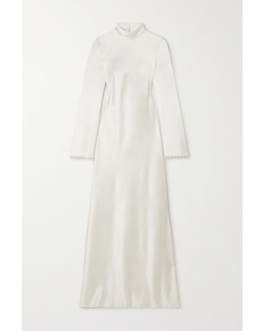 Galvan Praiano Faux Pearl-embellished Silk-satin Maxi Dress