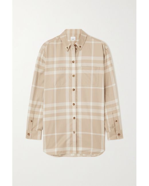 Burberry Embroidered Checked Cotton-twill Shirt Light
