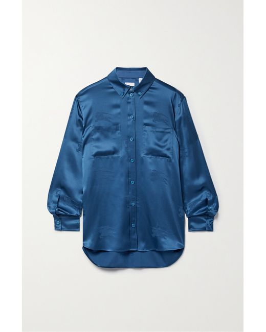 Burberry Silk-satin Jacquard Shirt Navy