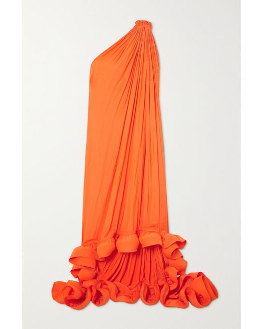 Lanvin One-shoulder Ruffled Charmeuse Gown