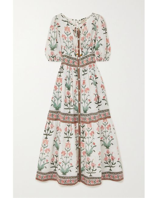 Hannah Artwear Camilla Pleated Floral-print Linen Maxi Dress