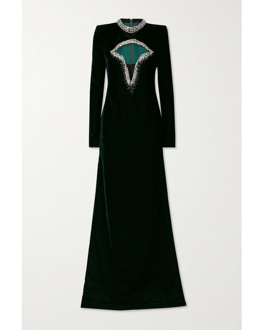 Miss Sohee The Vanguard Crystal-embellished Cutout Stretch-velvet Gown