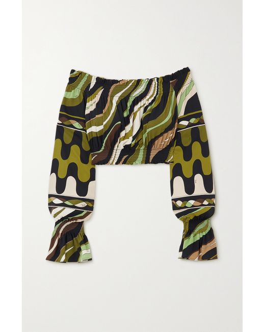 Pucci Cropped Off-the-shoulder Printed Crepe Top
