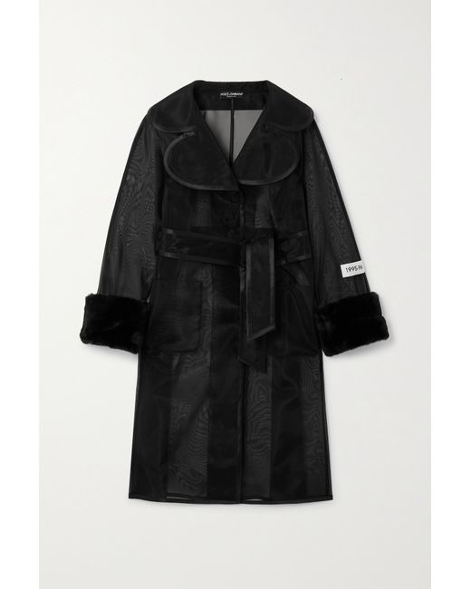 Dolce & Gabbana Kim Faux Fur-trimmed Organza Trench Coat
