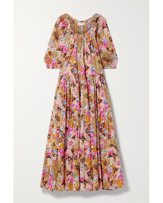 Apiece Apart Tilton Tiered Floral-print Cotton-voile Maxi Dress