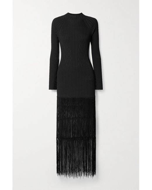 Khaite Cedar Fringed Ribbed-knit Maxi Dress