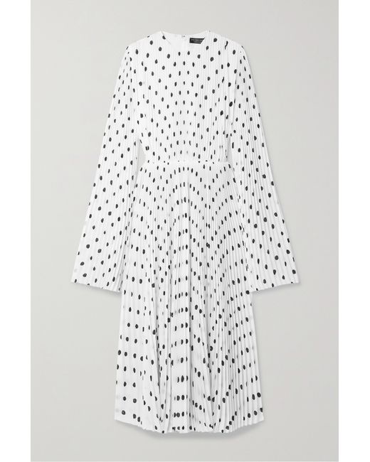 Balenciaga Pleated Polka-dot Crepe Midi Dress