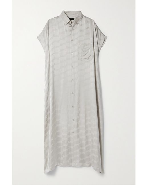 Balenciaga Oversized Frayed Satin-jacquard Midi Shirt Dress