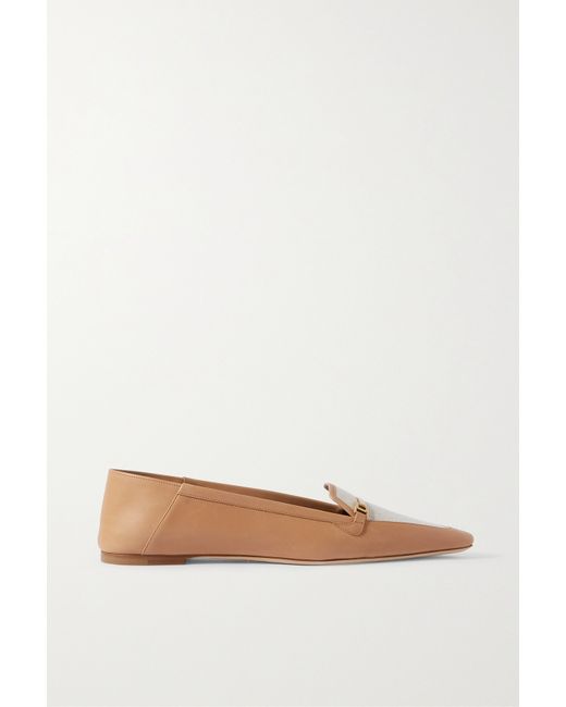 Saint Laurent Two-tone Embellished Leather Loafers Tan