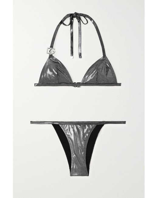 Dolce & Gabbana Embellished Metallic Triangle Bikini