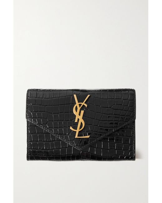 Saint Laurent Cassandre Glossed Croc-effect Leather Wallet
