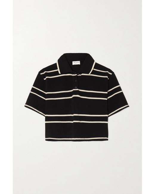 Saint Laurent Striped Cropped Cotton-piqué Polo Shirt
