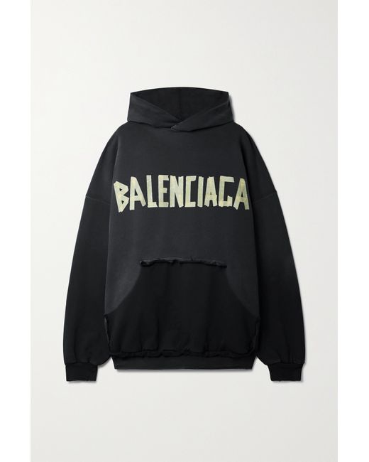 Balenciaga Oversized Distressed Printed Cotton-jersey Hoodie