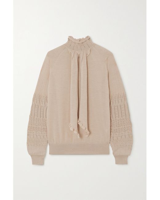 Purdey Draped Pointelle-knit Cashmere Sweater