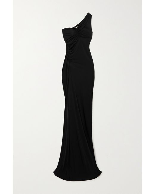Saint Laurent One-shoulder Ruched Stretch-jersey Gown