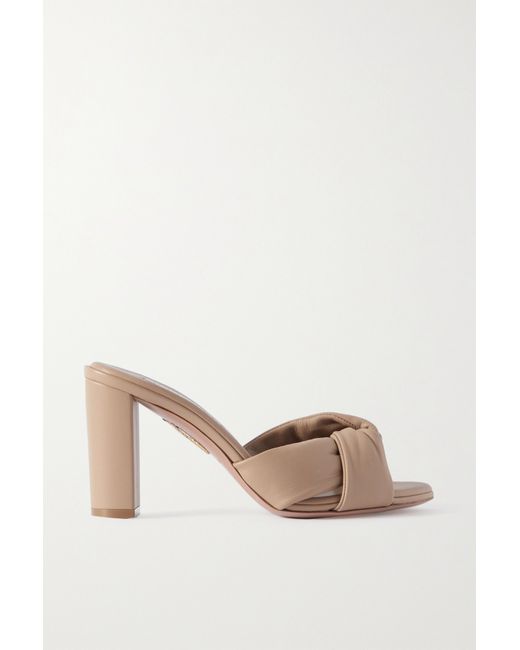 Aquazzura Olie Knotted Leather Mules Neutral
