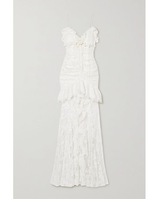 Alessandra Rich Embellished Ruffled Cotton-blend Lace Gown
