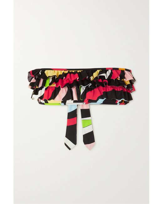 Pucci Ruffled Printed Bandeau Bikini Top