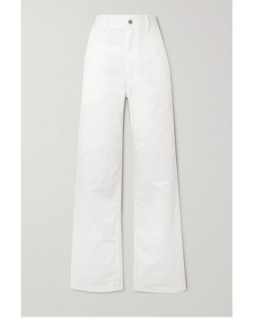 Loewe Paulas Ibiza Leather-trimmed Embroidered High-rise Wide-leg Jeans