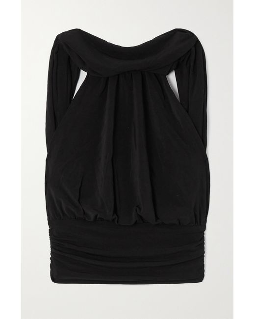Saint Laurent Open-back Cropped Draped Stretch-jersey Top