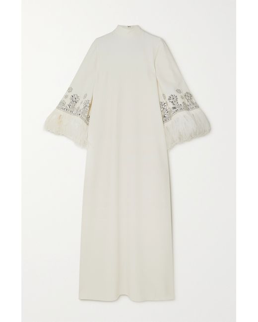 Andrew Gn Feather And Crystal-embellished Crepe Gown