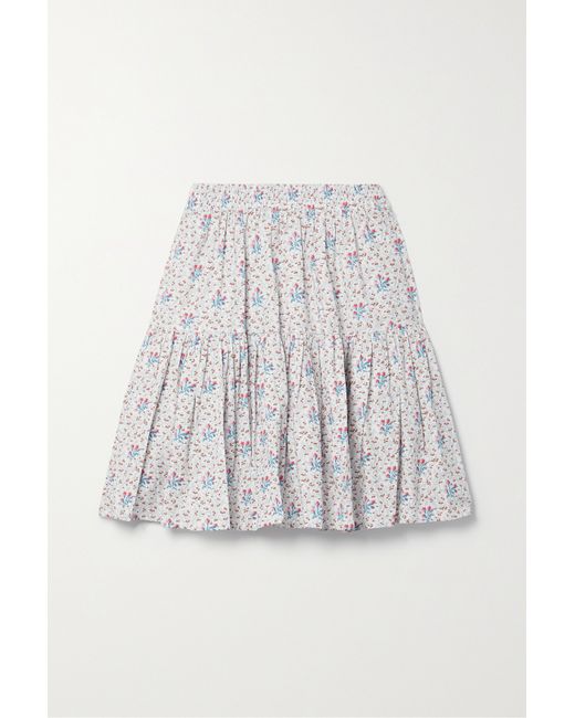 Batsheva Laura Ashley Amy Tiered Floral-print Cotton-poplin Mini Skirt Light