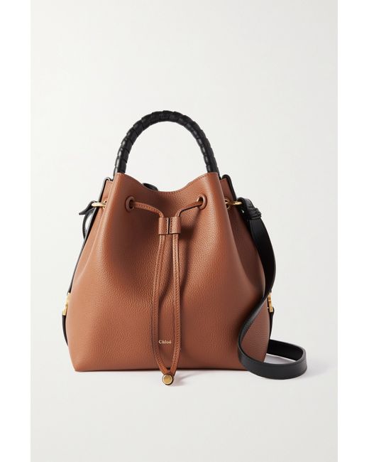 Chloé Marcie Two-tone Textured-leather Bucket Bag Tan