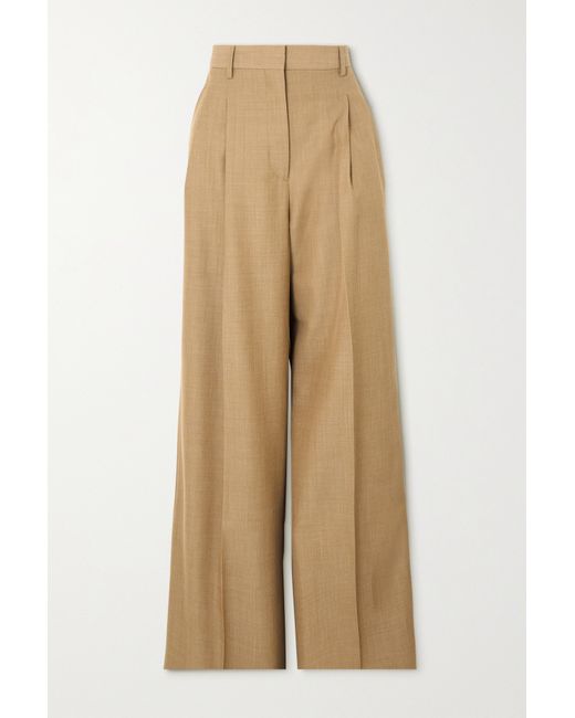 Burberry Pleated Wool-blend Straight-leg Pants Neutral